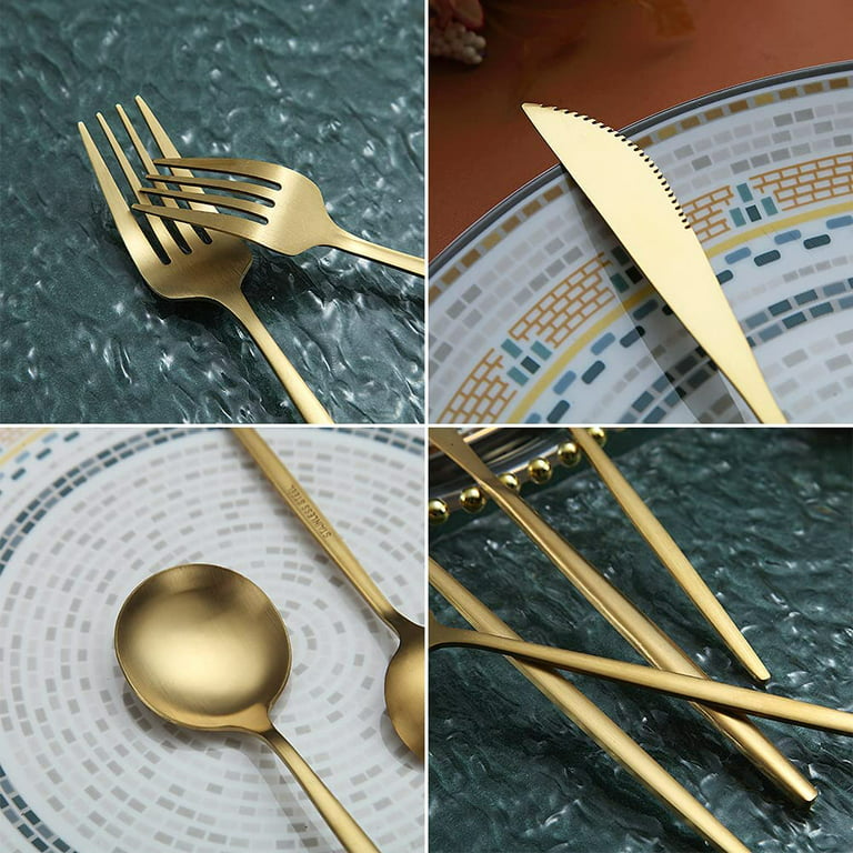 ReaNea 20 Piece Gold Silverware Set Stainless Steel Titanium Gold Plating  Flatware Set, Spoons and Forks Cutlery Set Service for 4