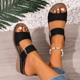 thumbnail image 2 of Black Ladies Peep Toe Slides With A Stable Wedge Heel And Cushioned Footbed For Wear, 2 of 9
