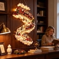thumbnail image 5 of Vintage Lighted Christmas Wall Decoration with a Santa Train on a Snowy Track, Cascading LED Hanging Pendant with Soft Snow Look Clusters for Hallway and Entryway Decor (Red Green), 5 of 5