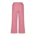 thumbnail image 5 of Charella Womens Linen Cropped Pants Wide Leg Drawstring Elastic Waist Casual Loose Trousers with Pockets (XL, Pink), 5 of 5