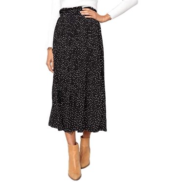 Exlura Womens High Waist Polka Dot Pleated Skirt Midi Swing Skirt With