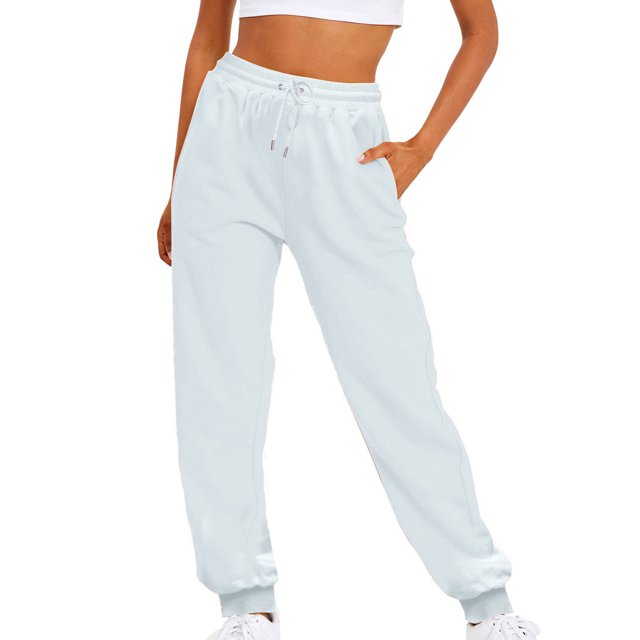 Diufon Women's Sweat Pants Solid Color Pants with Pockets Elastic High Waist Drawstring Lounge Pants