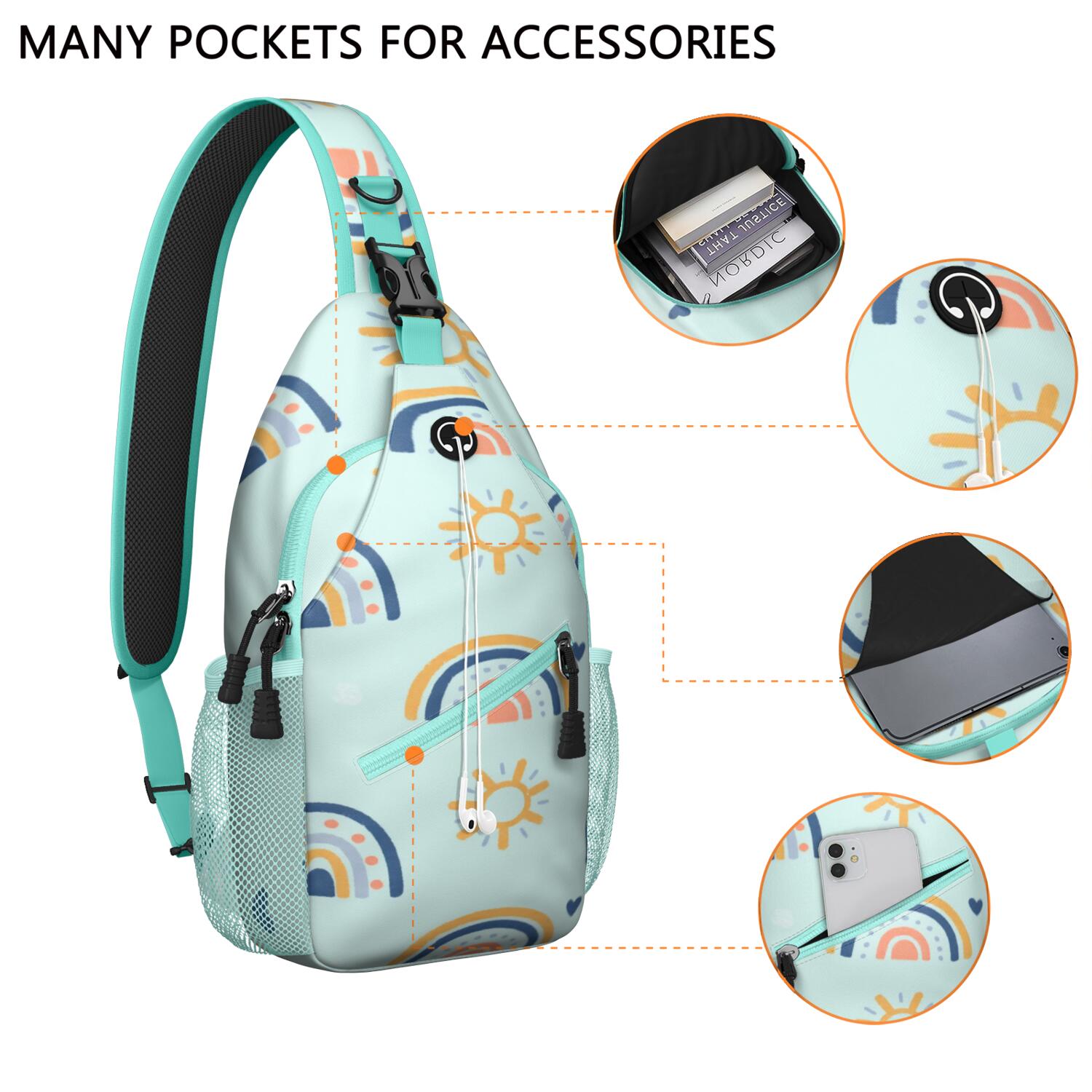 Chest Bag Crossbody Shoulder Bag Crossbody Shoulder BagHiking Sling Backpack for Men Women Travelers Rainbow Cartoon