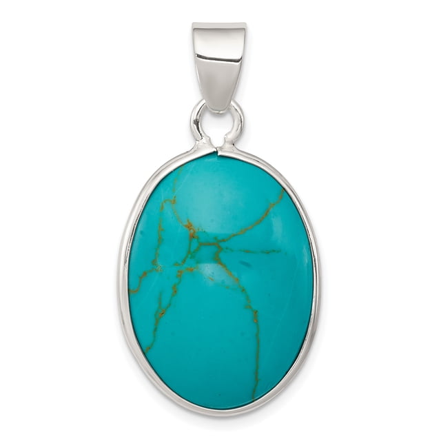 925 Sterling Silver Oval Turquoise Necklace Pendant Charm Natural Shell Stone