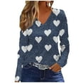 thumbnail image 2 of Craaazy Women's Loose Love Prints Valentines Shirts Casual V-neck Long Sleeve Tops Gifts, 2 of 4
