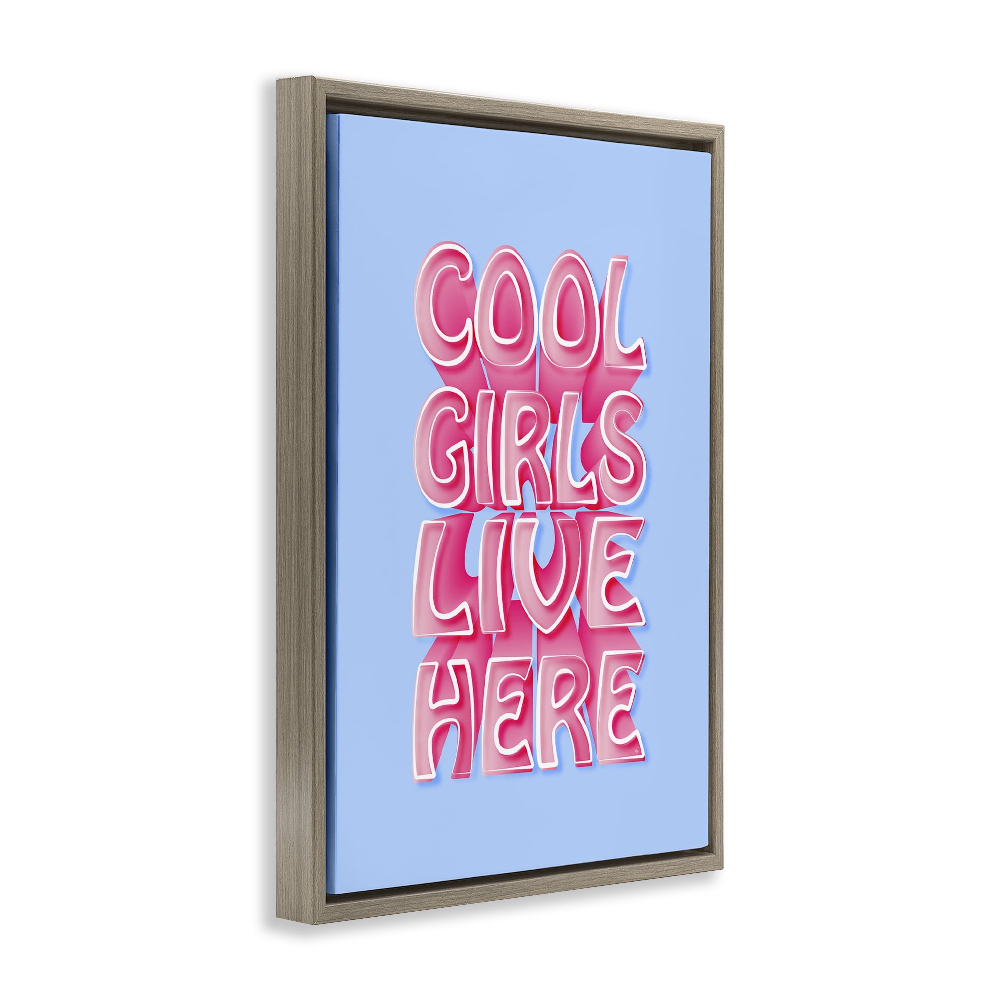 Stupell Industries Cool Girls Live Here Text & Numbers Painting Brown Floater Framed Canvas Art Print Wall Art, 21 x 31