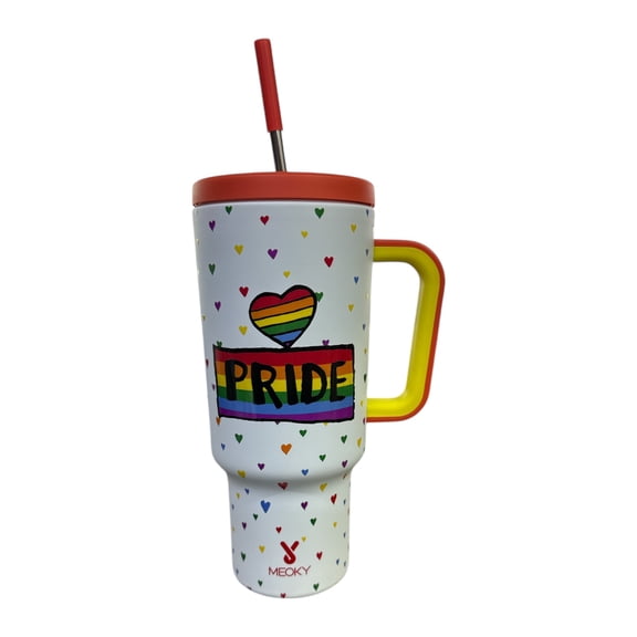 40 oz Hearts Pride Insulated Stainless Steel Tumbler with Handle, Lid & Straw
