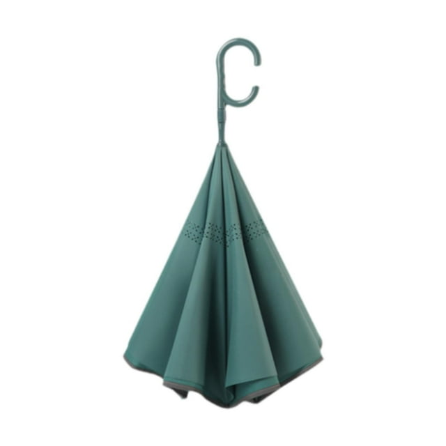 kusrkot Inverted Reversing Upside Down Umbrella Windproof Large Sun Protection Folding Wear Resistant Waterproof Practical Double Layer Dark Green