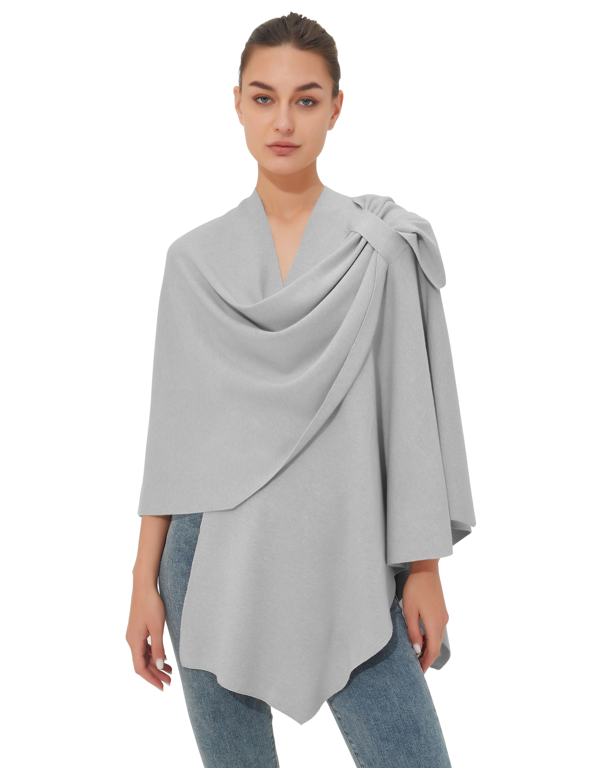 PULI Womens Large Cross Front Poncho Sweater Wrap Topper Knitted