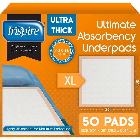 Inspire XL Super Absorbent Bed Pads for Chronic Incontinence 30 x 36 Ultra Thick 100 Grams | Chucks Disposable Underpads for Incontinence | Bed Pads Disposable Adult Elderly Care (50 Count)