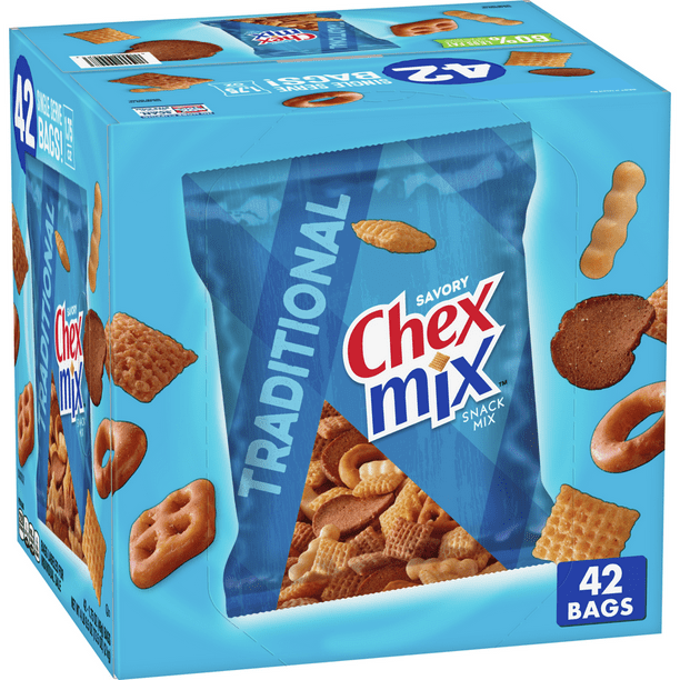 Chex Mix Traditional Savory Snack Mix, 42 Single Serve Bags, 73.5 oz