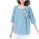 thumbnail image 1 of Vestidos Casuales Para Mujer, Blusas De Mujer De Moda Camiseta de lino y flores bordadas para mujer, de verano, de manga corta, holgada, con cuello redondo, 1 of 4