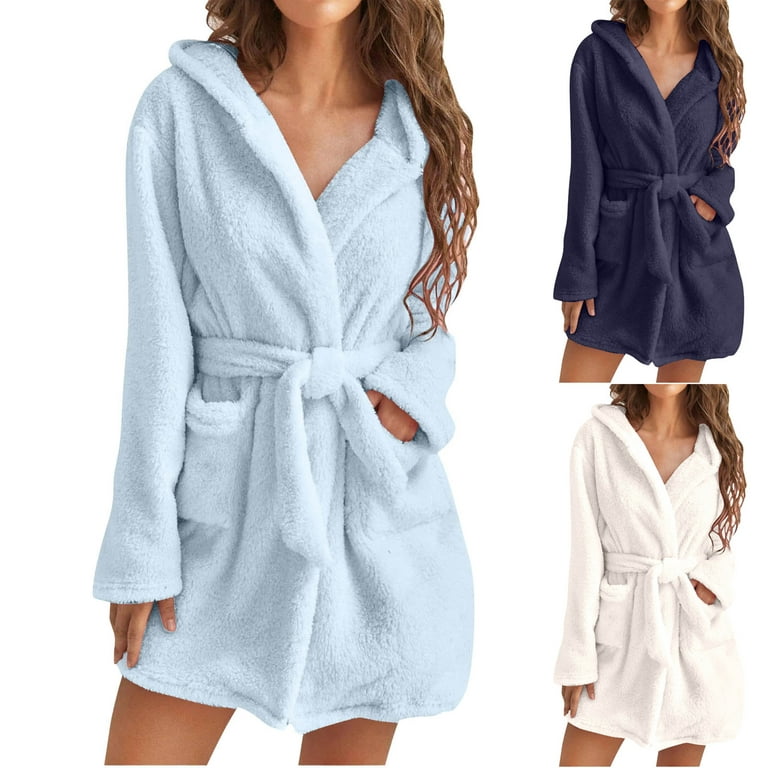 Terrycloth Bathrobes for Women Fleece Cozy Spa Robe Long Comfy Robes for  Women Lapel Soft with Belt Furry Cute Fuzzy : : Everything Else