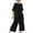 Black, variant on Cotton Linen Outfits 2 Piece Sets for Women Loose Casual Short Sleeve Top Wide Leg Pants Travel Beach Clothes (XL, Light Blue)