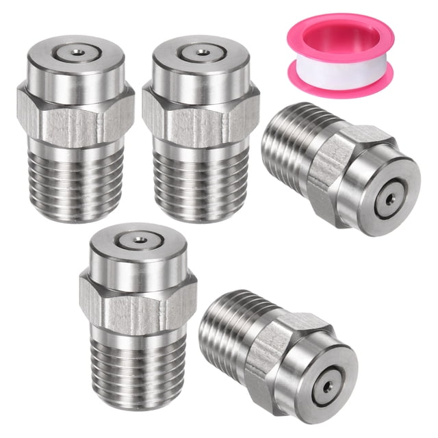 Boquillas de limpieza de superficie Uxcell 5 Pack - 0 Grado 1/4" NPT Macho para lavadoras a presión, acero inoxidable con cinta de sellado (orificio de 1.382 mm)