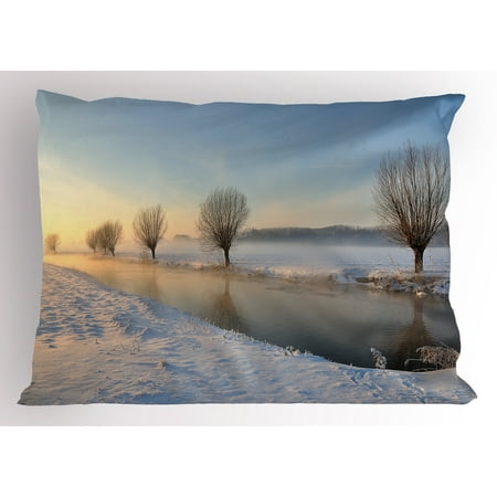 - Winter Pillow Sham Snowy River Landscape Barren and Frosted Trees Dutch Netherlands Europe Photograph, Decorative Standard Size Printed Pillowcase, 26 X 20 Inches, Multicolor, by Ambesonne