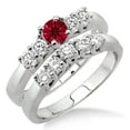 thumbnail image 1 of 2 Carat Red Ruby Five Stone Moissanite Diamond Bridal Set on 10k White Gold, 1 of 2