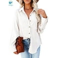 thumbnail image 3 of Deago Womens Corduroy Button Down Shirts Boyfriend Long Sleeve Oversized Blouses Tops (White, S), 3 of 7
