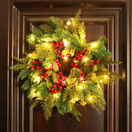 KAKOWELY Simulated Red Berry Flower Wreath 40x40in For Christmas Decorations Green And Red Colors