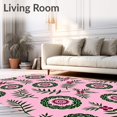 thumbnail image 2 of ODIKA 6'x9' Machine Washable Non-Slip Area Rug, Festive Pinecone Wreath Doormat with Holly Berry Accents High Traffic Rug, Pink, 731929, 2 of 7