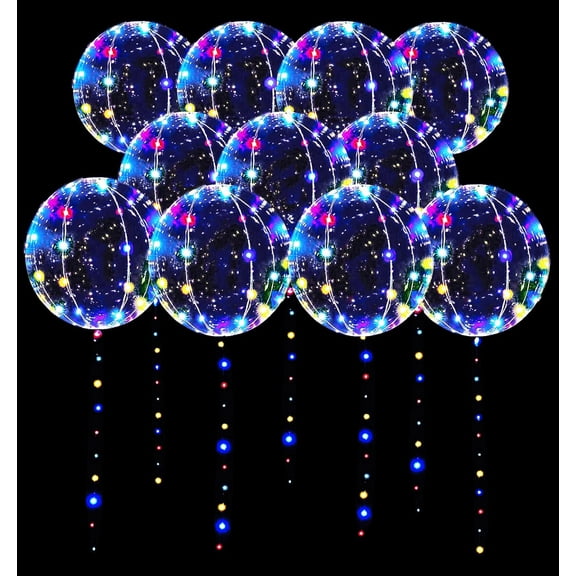 LED Balloons 3 Pack, 14 Inch Clear Bobo Helium Balloons, Built in String Lights, Glow Bubble Party Decorations for Valentines Day Wedding Birthday