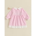 thumbnail image 6 of Jxzom Toddler Baby Girl Valentines Day Outfit Heart Embroidery Peter Pan Collar Long Sleeve Plaid Smocked Dress 3-7 Years Kids Girls Valentines Clothes, 6 of 8