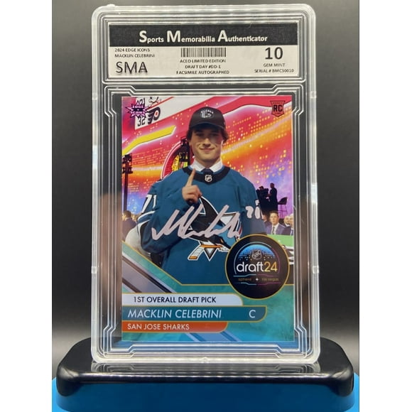 Macklin Celebrini 2024 Draft Day #DD-1 Rookie Card RC Facsimile Autographed BV Rare Graded Limited Edition San Jose Hockey Card