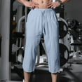 thumbnail image 2 of DODADAWANJ Linen Pants Men Capri Pant Loose Fit Breathable Summer Casual Below Knee Shorts Baggy Straight Leg 3/4 Pants Sky Blue S, 2 of 8