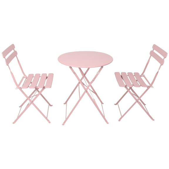 CoSoTower 3 Pieces Patio Bistro Balcony Metail Chair Table Set-Pink