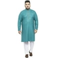 thumbnail image 1 of Men's Plus Size Solid Pure Cotton Kurta with Pyjamas Pathani shape Mandarin collar, long roll-up sleeves, Color: Turquoise, Size: XXL, 1 of 5