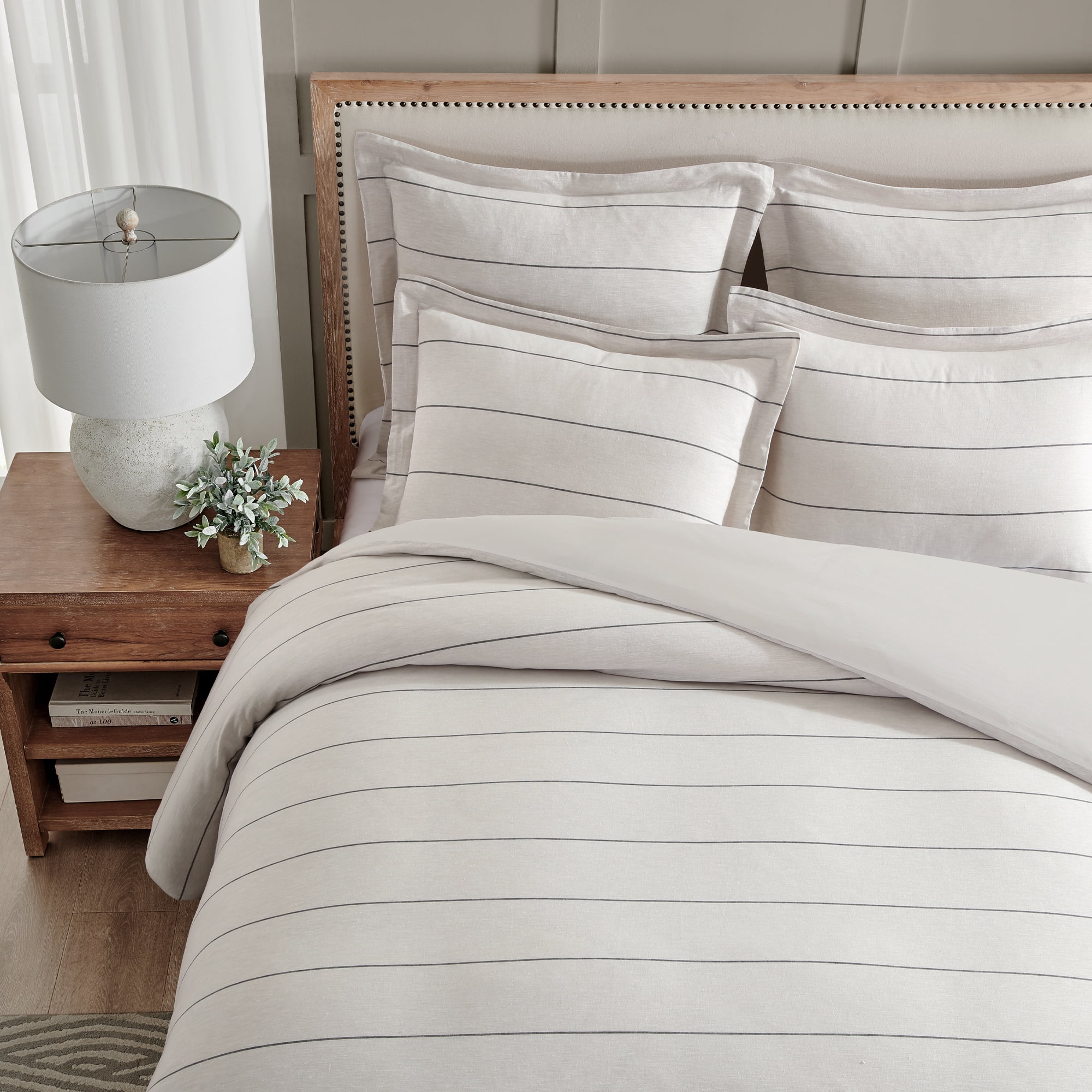 Levtex Home - Leo Stripe Euro Sham Set of 2 - Stripe - Cream Black - Two Euro Shams (26 x 26in.)- Cotton