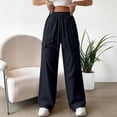 thumbnail image 2 of LVHAOGJOB Cargo Pants for Women Wide Leg with Pockets Pants Athletic Straight Leg Elastic Waist Drawstrings Juniors Trousers, 2 of 4