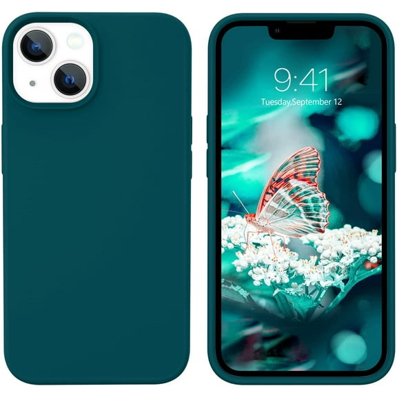 Compatible with iPhone 13 Case 6.1 Inch Liquid Silicone Soft Gel Rubber Slim Thin Microfiber Lining Cushion Texture Cover Shockproof Protective Phone Case for iPhone 13 Teal