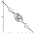 thumbnail image 5 of Sterling Silver Rhodium-plated 6-8mm Teardrop White Freshwater Cultured Pearl and CZ Evil Eye 7 inch with 1 inch Extender Bracelet, 5 of 5