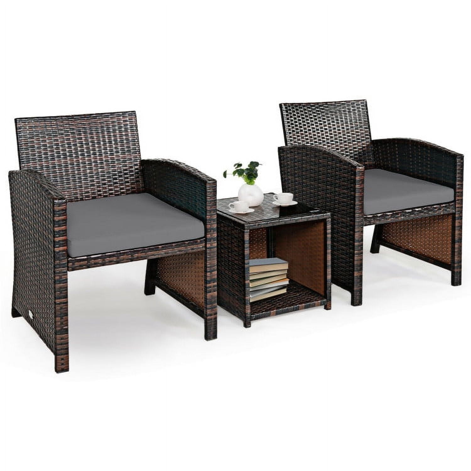 Aimee Lii 3 Pieces Patio Cushioned Wicker Conversation Set, Outdoor Sectional Set with with Glass Coffee Table, Gray Aimee Lii 3 Pieces Patio Cushioned Wicker Conversation Set, Outdoor Sectional Set with with Glass Coffee Table, Gray