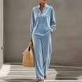 thumbnail image 5 of successthop Velour Sweatsuit for Women 2 Piece Casual Long Sleeve Quarter Button Mock Neck Tops and Pant with Pockets, 5 of 8