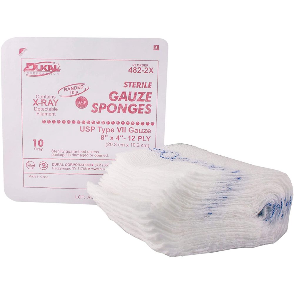 Dukal Type VII Gauze Sponges 8x4 12ply XRay Detectable Gauze