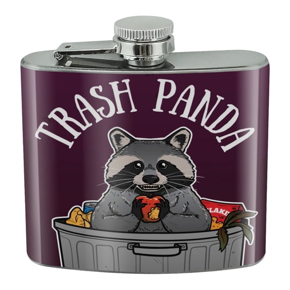 Raccoon Trash Panda in Garbage Stainless Steel 5oz Hip Drink Kidney Flask