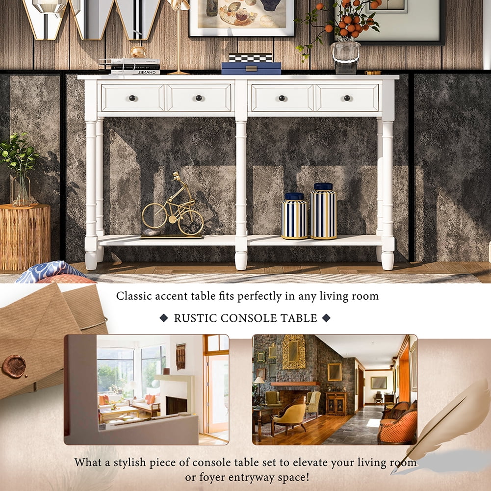Private Jungle Console Table Sofa Table Easy Assembly with Two Storage Drawers and Bottom Shelf for Living Room, Entryway (Ivory White) Private Jungle Console Table Sofa Table Easy Assembly with Two Storage Drawers and Bottom Shelf for Living Room, Entryway (Ivory White)