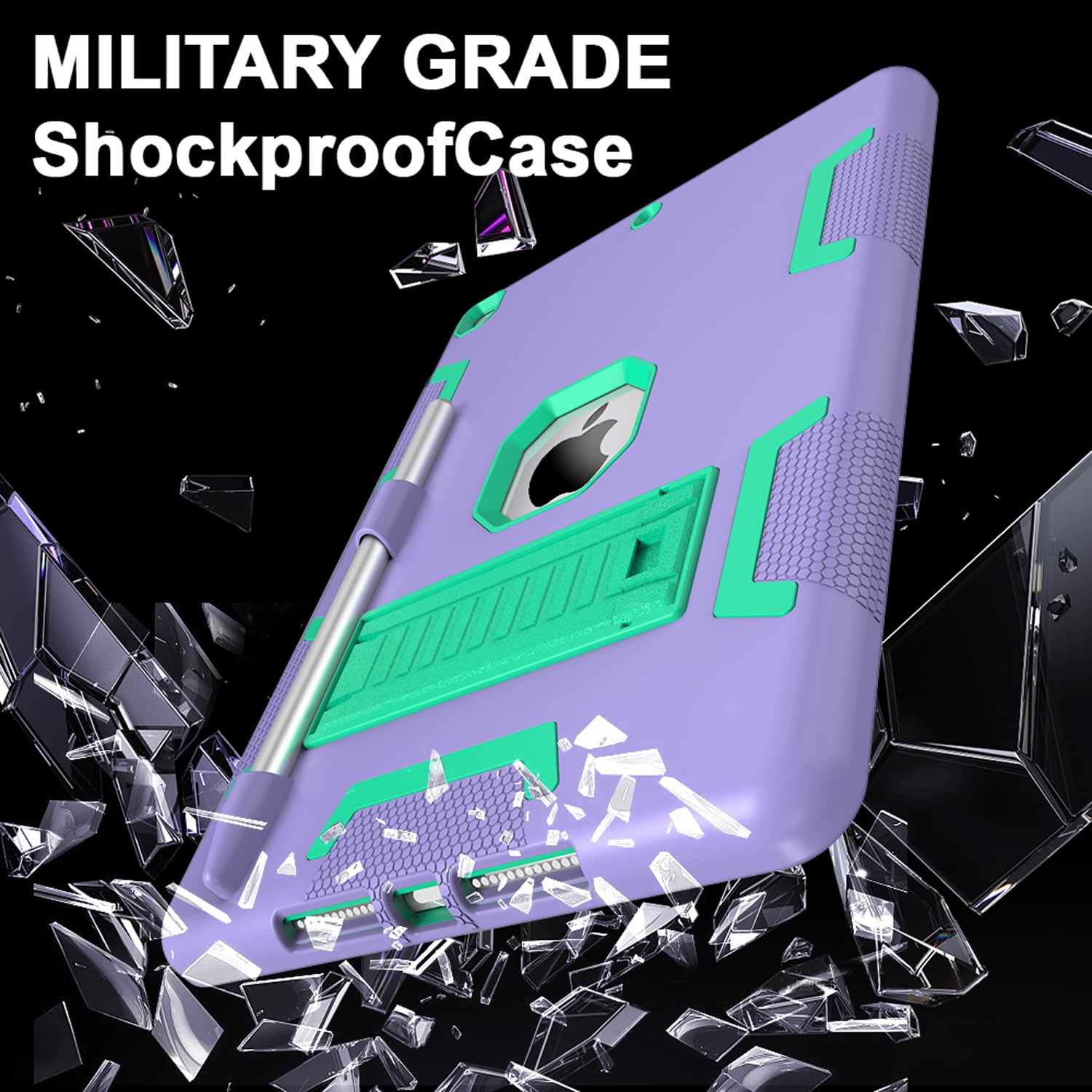 Decase Rugged Case Compatible with Apple iPad 6th/5th Gen 9.7 Inch 2018 2017,Shockproof Protective Cover with Built-in Stand & Pencil Holder,Heavy Duty Hard Cover,Purple