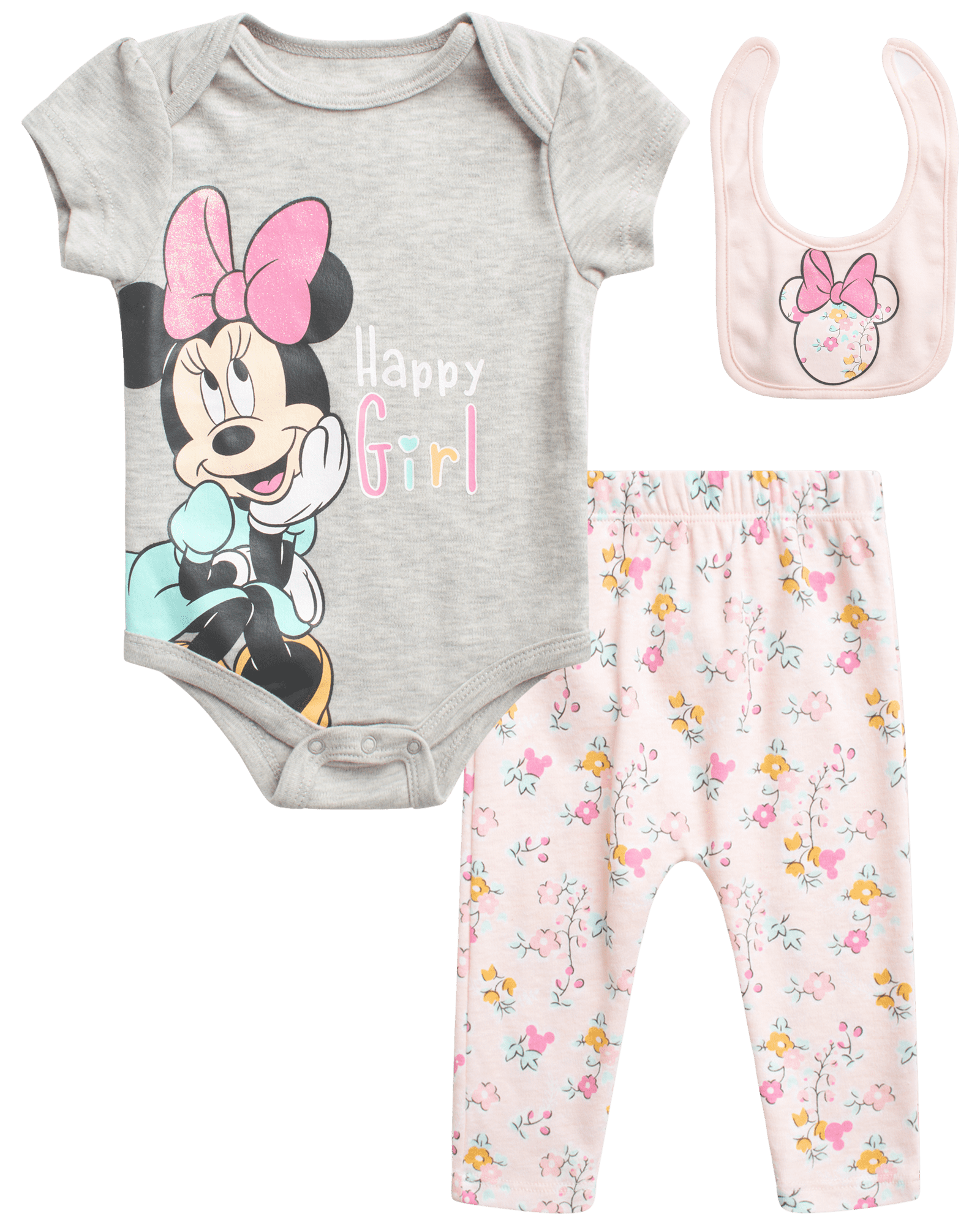 Disney Baby Girls' Minnie Mouse Layette Set 3 Piece Bodysuit, Pants