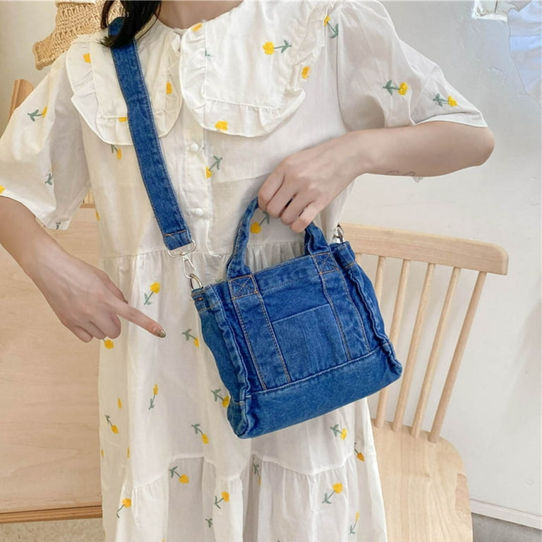 Casual denim clutch bag, Evening clutch of shabby jeans with additional  strap
