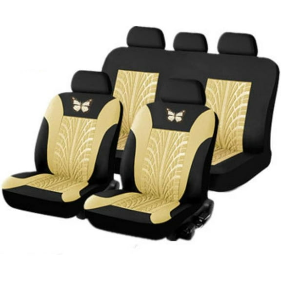 Full Set Car Seat Covers Premium Stylish Butterfly Painted Front Seats with Breathable Rear Bench Back Car Seat Protectors Cushion Universal Fits Most Automotive, Van, SUV, Truck Red