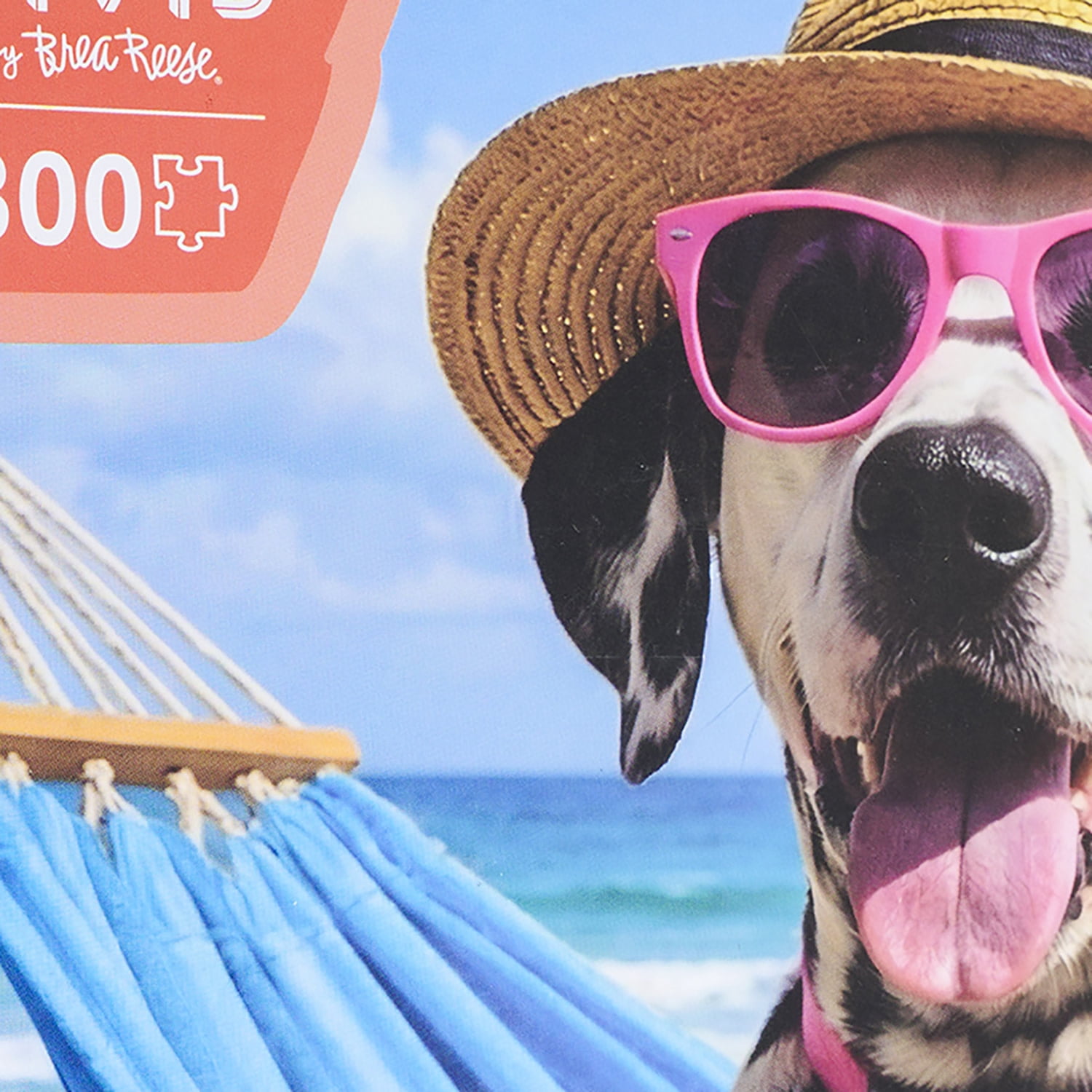 Vivid by Brea Reese: 300 Piece Puzzle - Vacay Doggie - Dalmatian Dog Relaxing Beach Scene Jigsaw, Soft-Touch Snap-Fit Pieces, Image Reference Poster