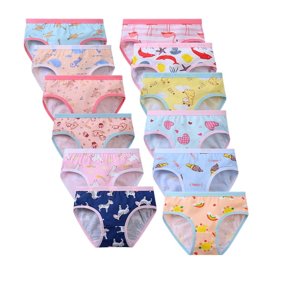 Emy Dola 12 Pack Girls Brief Kids Soft Underwear Panties Cotton Undies Adorable Prints Briefs for 2-10 Years Toddler