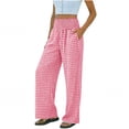 thumbnail image 3 of Cutuoiiu Women Gingham Print Smocked High Waist Wide Leg Pants with Pockets Casual Plaid Trousers Gifts, 3 of 6