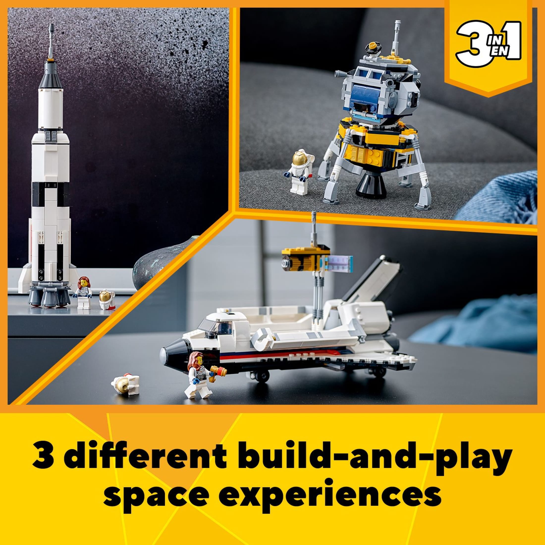 LEGO Creator 3in1 Space Shuttle Adventure Building Kit - Cool Toys for Kids Who Love Space & Rockets - 31117