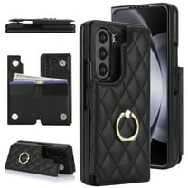ELEHOLD for Samsung Galaxy Z Fold 6 Wallet Case,Luxury Premium Diamond Leather Rotatable Ring Credit Card Cash Slot Magnetic Clasp Kickstand Shockproof Protective for Samsung Galaxy Z Fold 6,Black