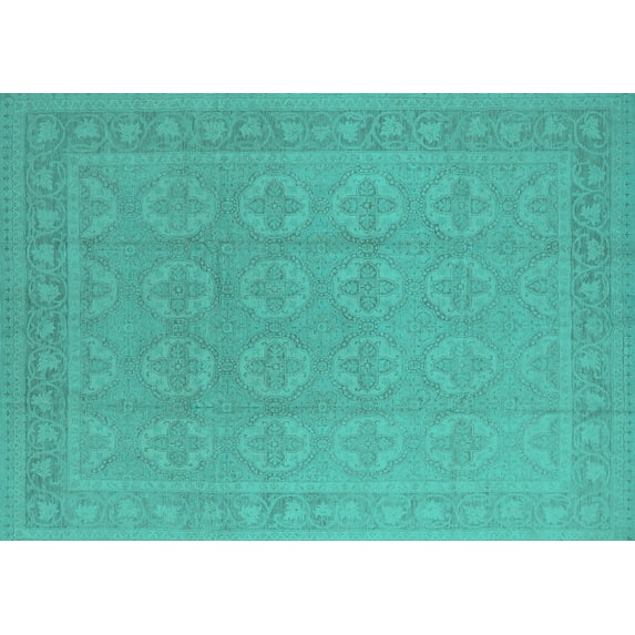Ahgly Company Indoor Rectangle Oriental Turquoise Blue Industrial Area Rugs, 8' x 12'