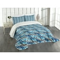 thumbnail image 3 of Ambesonne Abstract Quilted Bedspread Set 3 Pcs, Modern Art Stripes, King Size, Grey Blue White, 3 of 5
